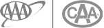 Logos featuring "AAA" with an orbit and "CAA" inside an oval, symbolizing automobile associations in grayscale.